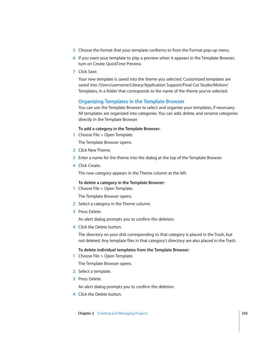 Organizing templates in the template browser | Apple Motion 3 User Manual | Page 255 / 1288