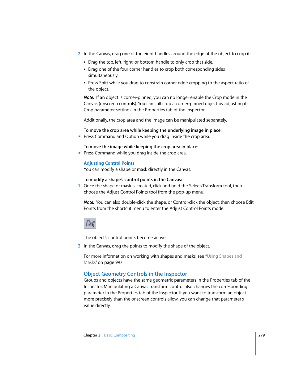 Object geometry controls in the inspector | Apple Motion 3 User Manual | Page 279 / 1288