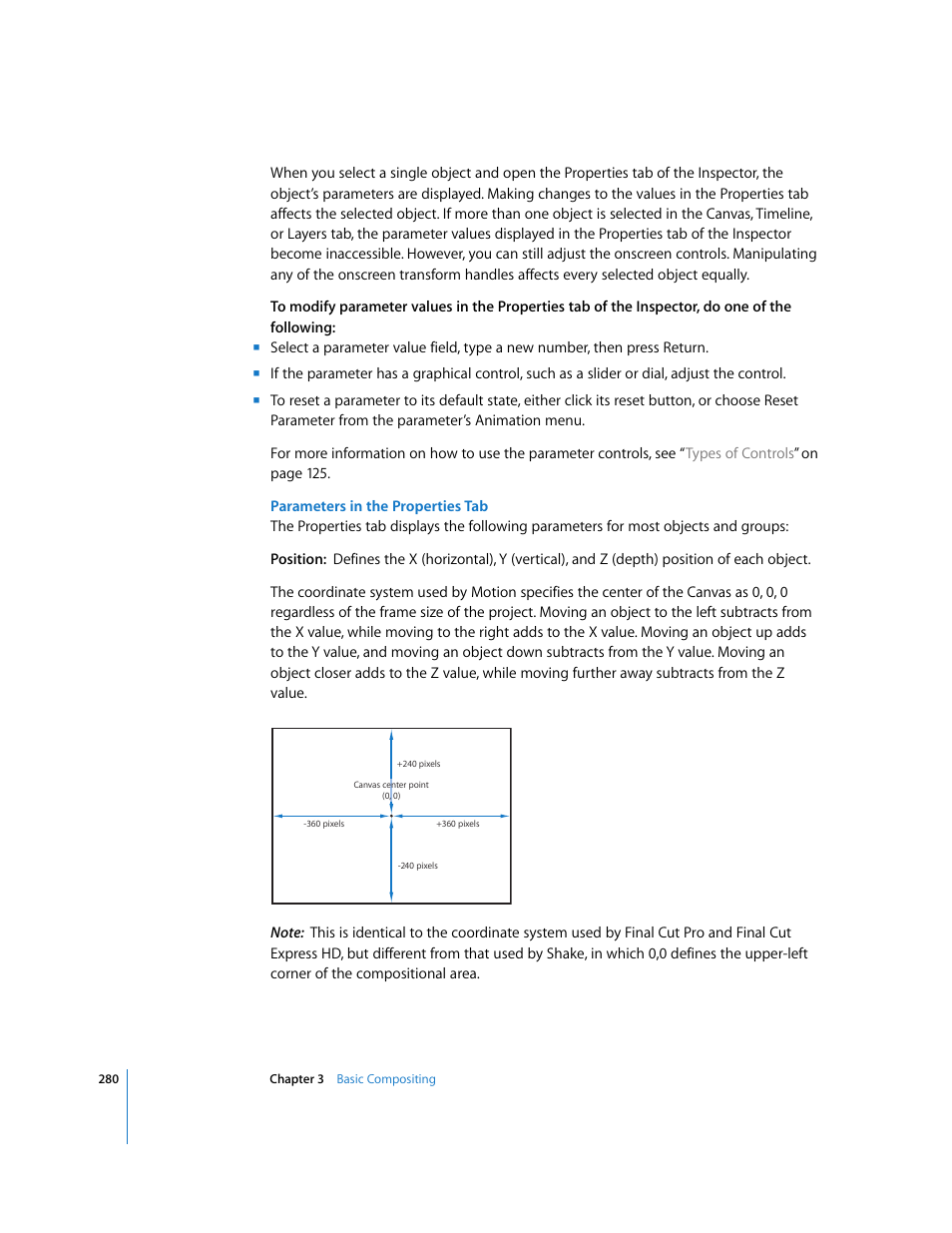 Parameters in the, Properties tab | Apple Motion 3 User Manual | Page 280 / 1288