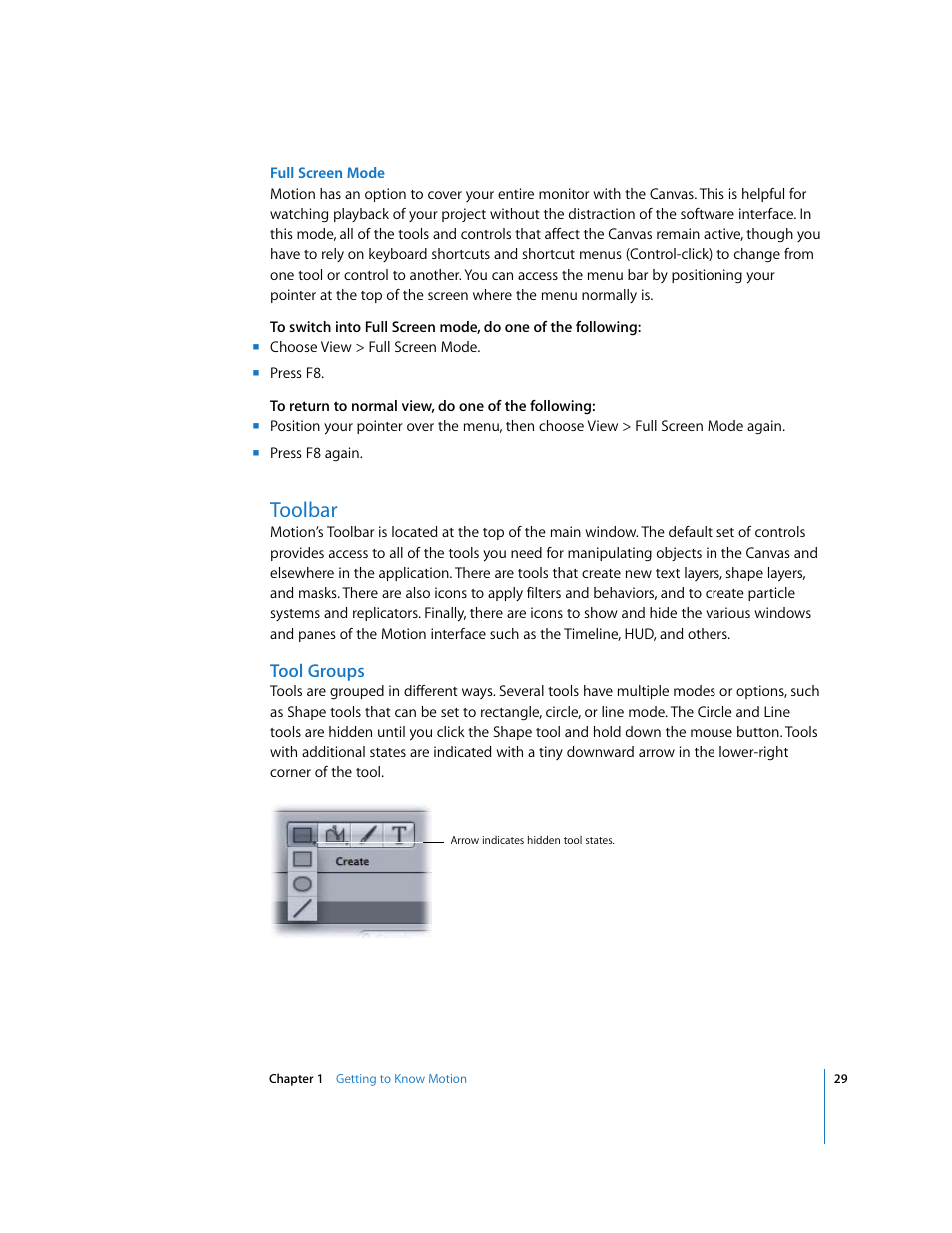 Toolbar, Tool groups | Apple Motion 3 User Manual | Page 29 / 1288