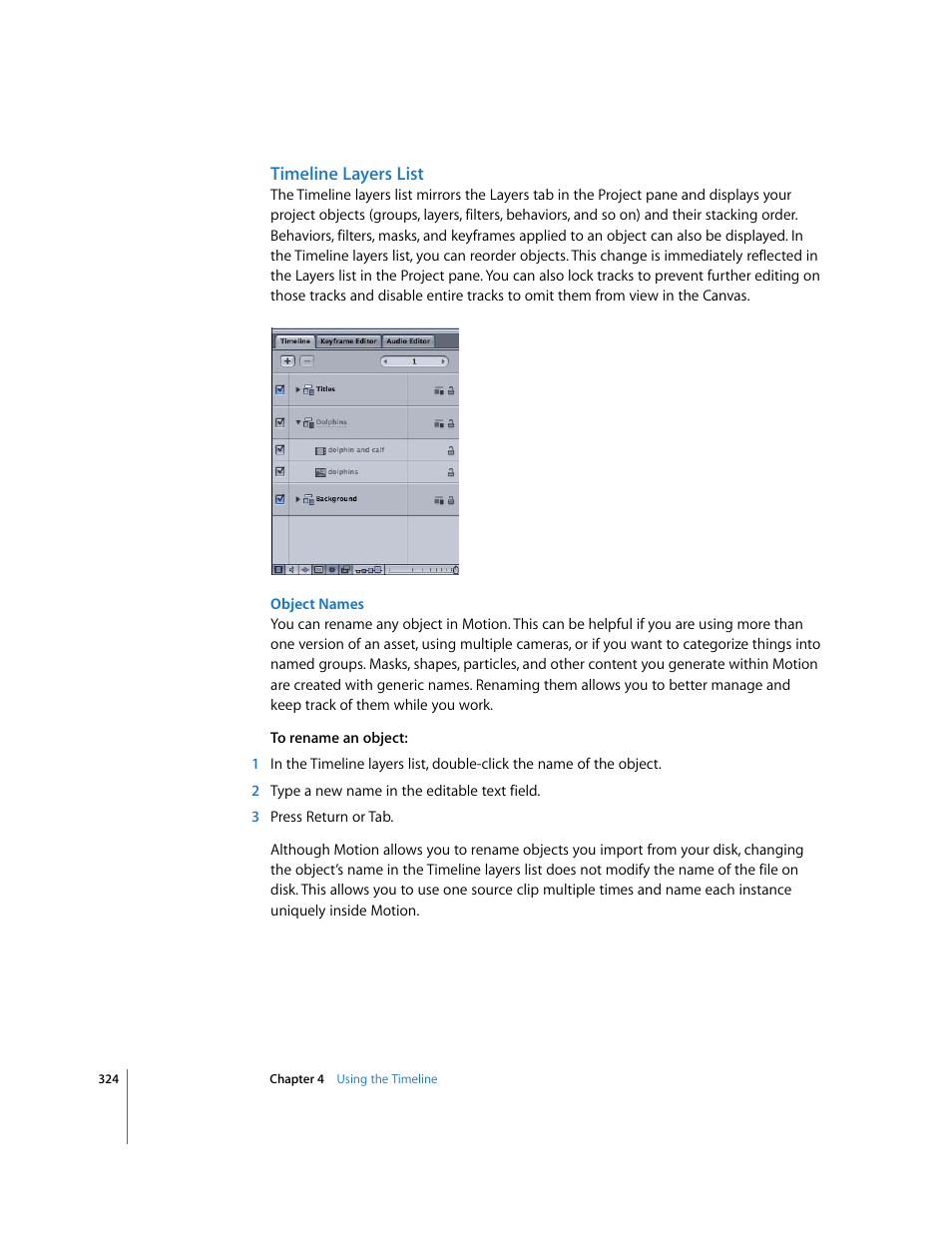 Timeline layers list | Apple Motion 3 User Manual | Page 324 / 1288