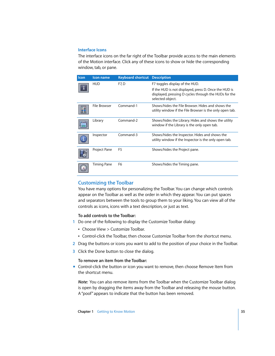 Customizing the toolbar | Apple Motion 3 User Manual | Page 35 / 1288