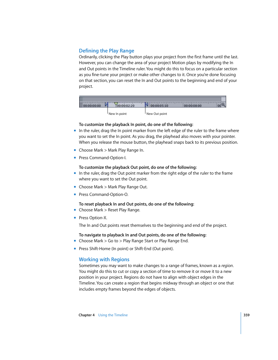 Defining the play range, Working with regions | Apple Motion 3 User Manual | Page 359 / 1288