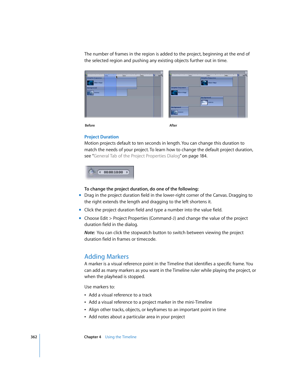 Adding markers, Adding, Markers | Apple Motion 3 User Manual | Page 362 / 1288