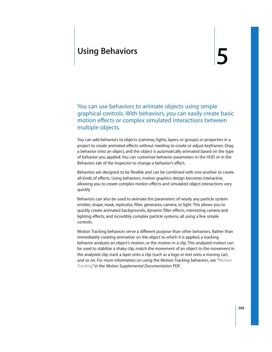 Using behaviors, Chapter 5, Ee chapter 5 | Apple Motion 3 User Manual | Page 369 / 1288