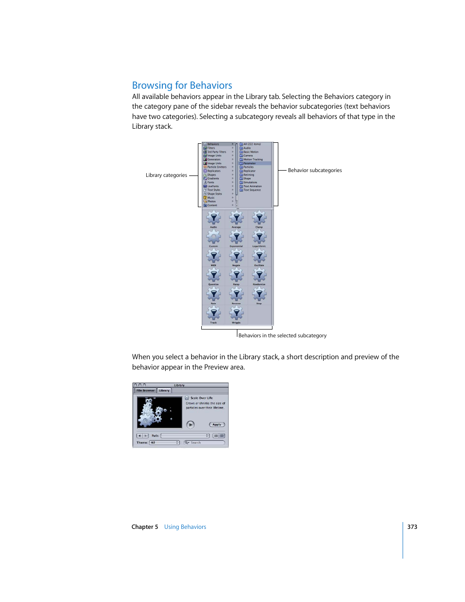 Browsing for behaviors | Apple Motion 3 User Manual | Page 373 / 1288