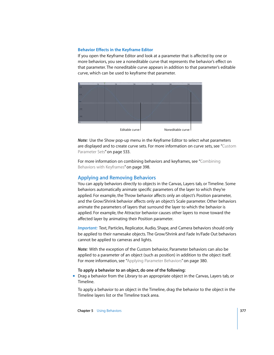 Applying and removing behaviors, Applying and removing, Behaviors | Apple Motion 3 User Manual | Page 377 / 1288