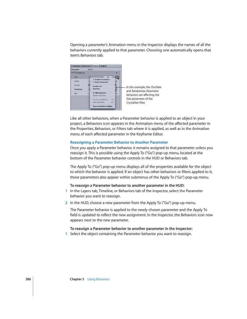 Reassigning a, Parameter behavior to another parameter | Apple Motion 3 User Manual | Page 386 / 1288