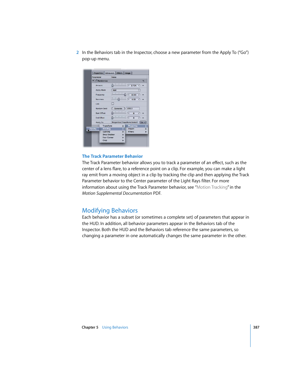 Modifying behaviors | Apple Motion 3 User Manual | Page 387 / 1288