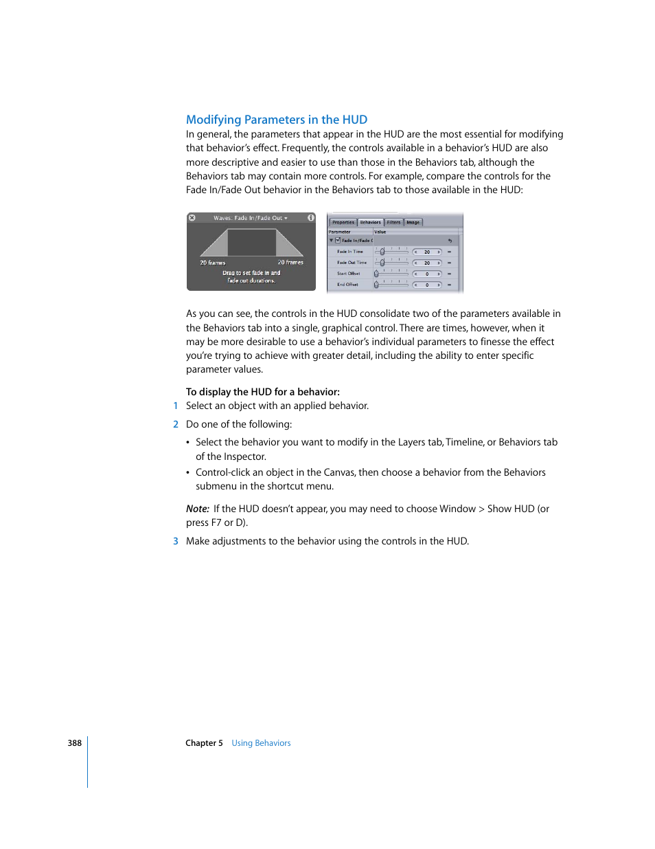 Modifying parameters in the hud | Apple Motion 3 User Manual | Page 388 / 1288