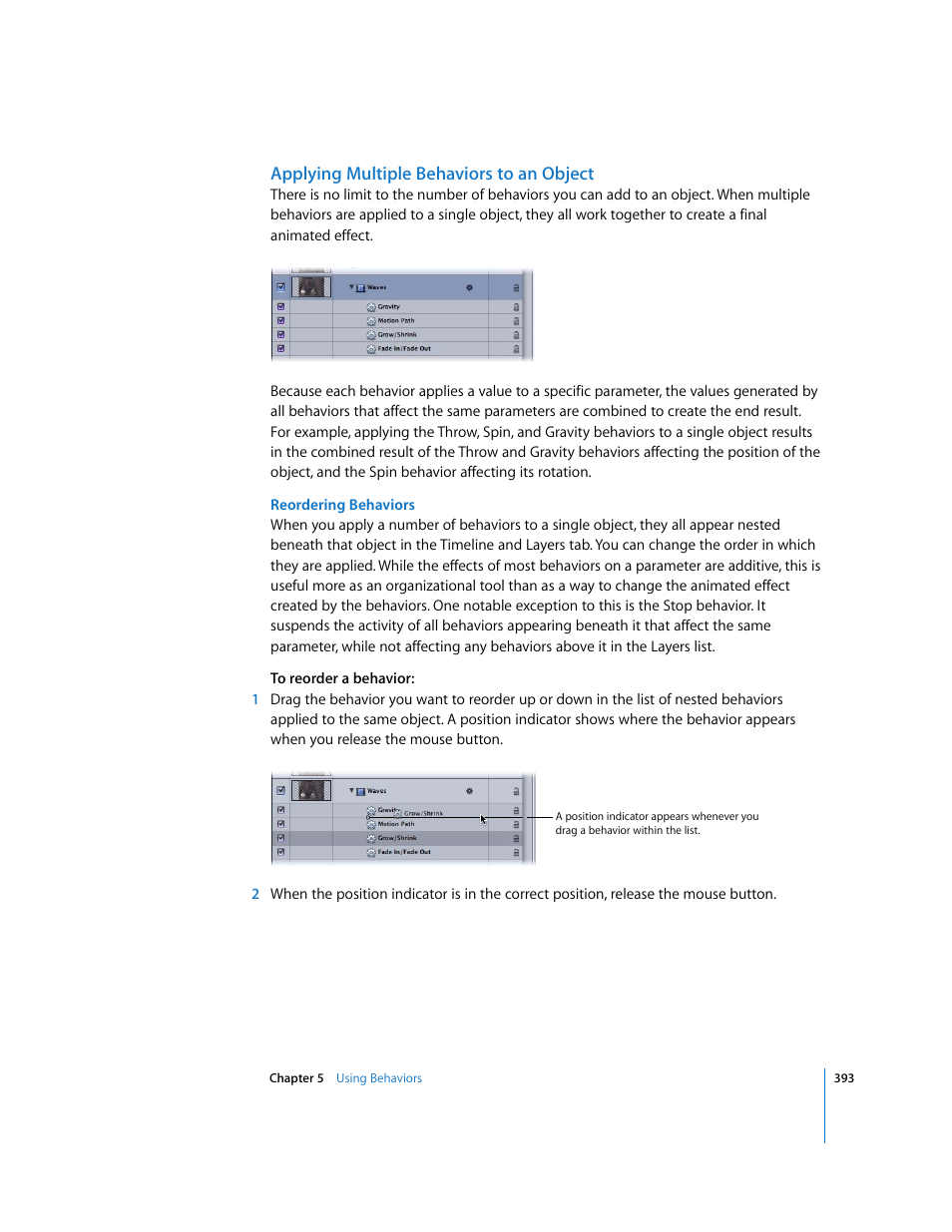 Applying multiple behaviors to an object | Apple Motion 3 User Manual | Page 393 / 1288