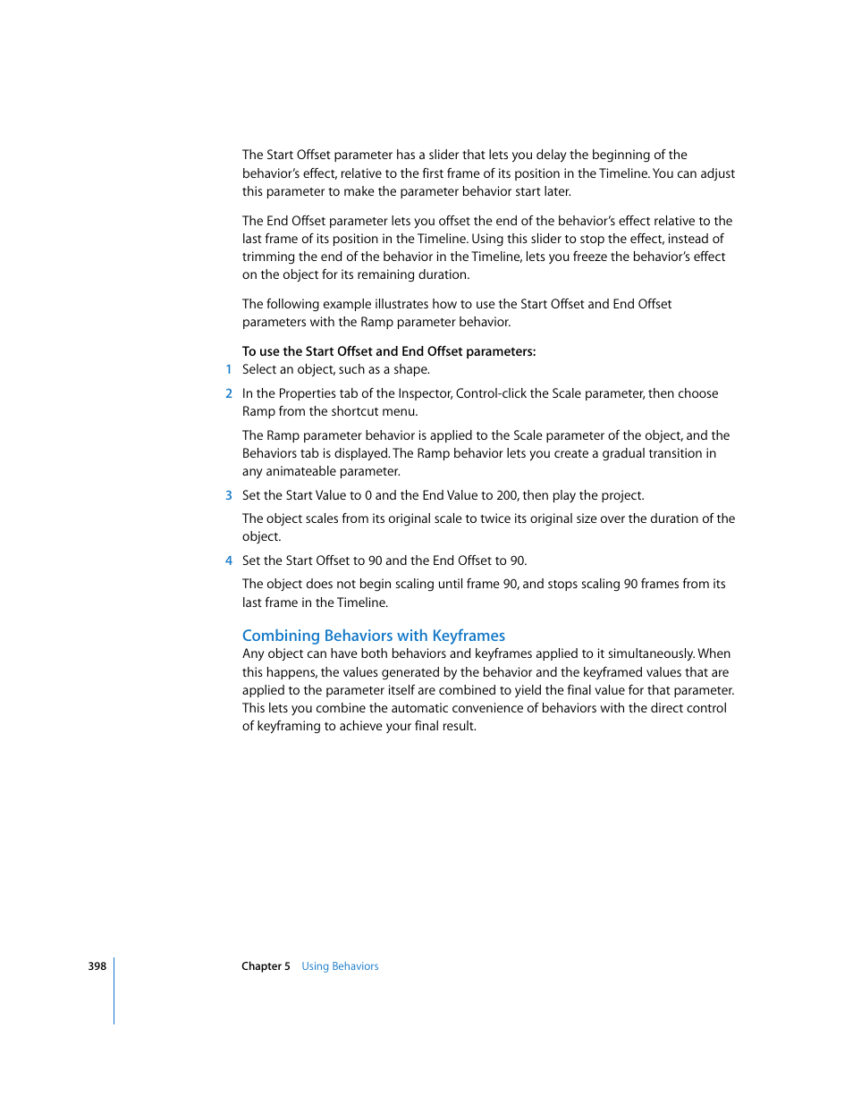 Combining behaviors with keyframes, Combining, Behaviors with keyframes | Apple Motion 3 User Manual | Page 398 / 1288