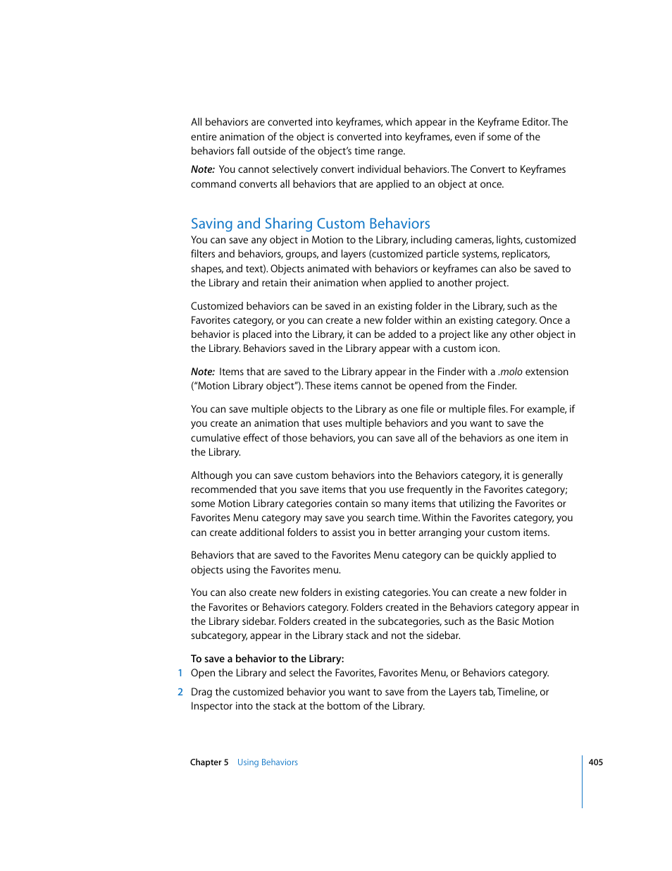 Saving and sharing custom behaviors | Apple Motion 3 User Manual | Page 405 / 1288