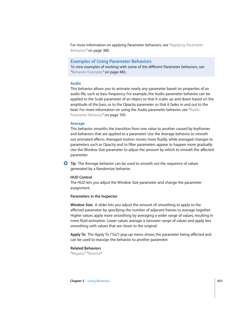 Examples of using parameter behaviors | Apple Motion 3 User Manual | Page 431 / 1288