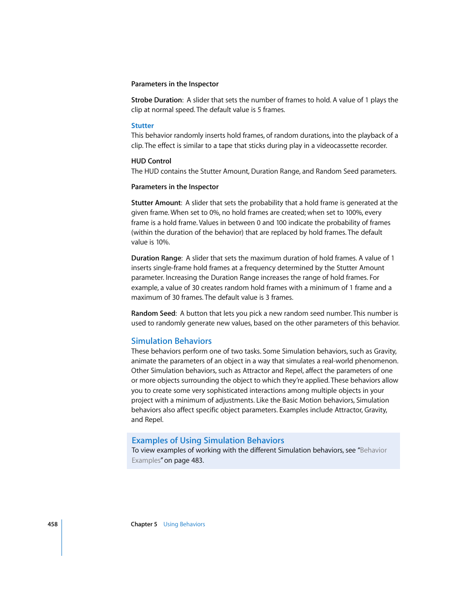Simulation behaviors, Examples of using simulation behaviors | Apple Motion 3 User Manual | Page 458 / 1288