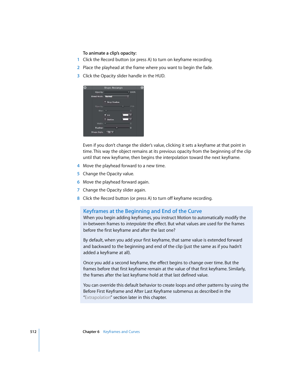 Keyframes at the beginning and end of the curve | Apple Motion 3 User Manual | Page 512 / 1288