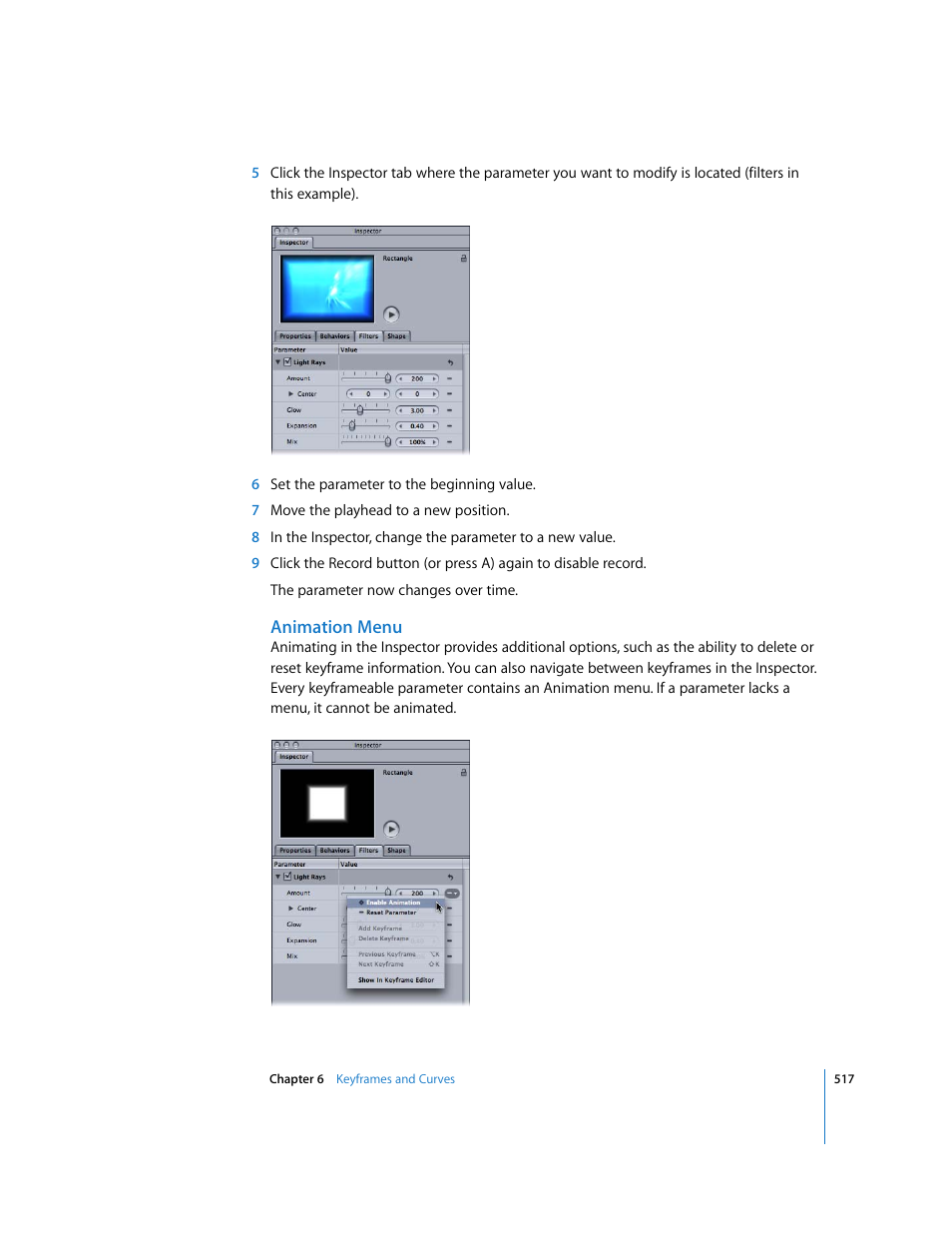 Animation menu | Apple Motion 3 User Manual | Page 517 / 1288