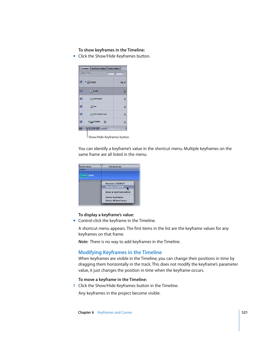 Modifying keyframes in the timeline | Apple Motion 3 User Manual | Page 521 / 1288