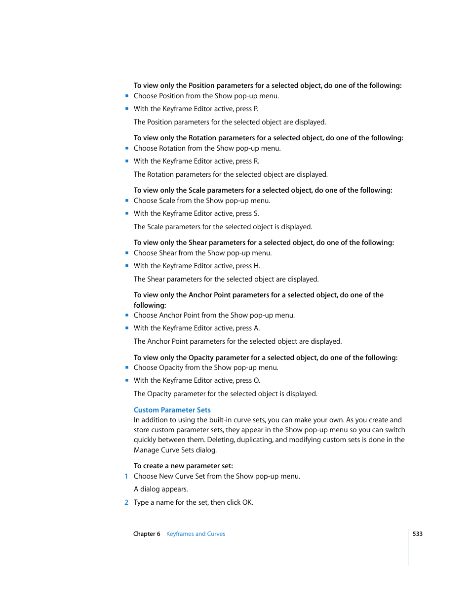 Custom parameter sets, Custom, Parameter sets | Apple Motion 3 User Manual | Page 533 / 1288