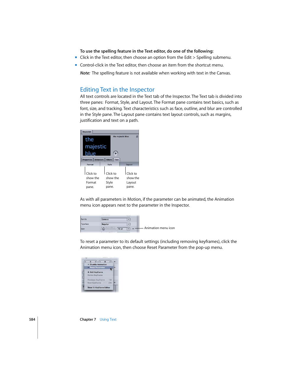 Editing text in the inspector | Apple Motion 3 User Manual | Page 584 / 1288