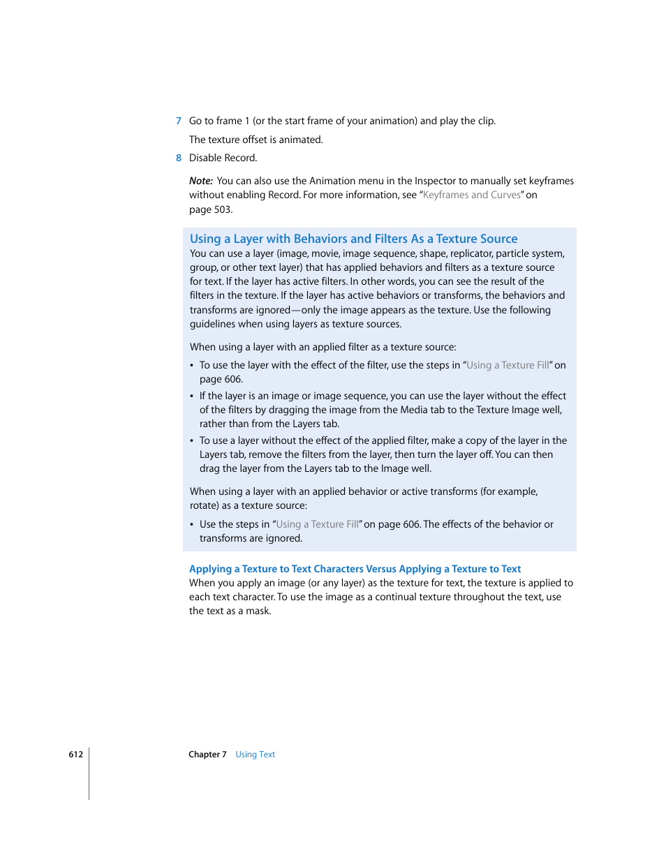 Applying a texture to text characters, Versus applying a texture to text | Apple Motion 3 User Manual | Page 612 / 1288