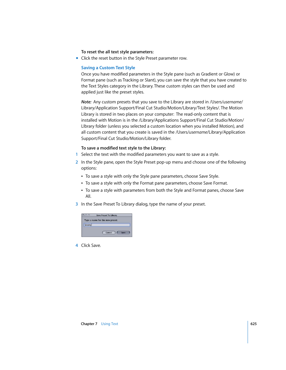 Saving a custom text style | Apple Motion 3 User Manual | Page 625 / 1288