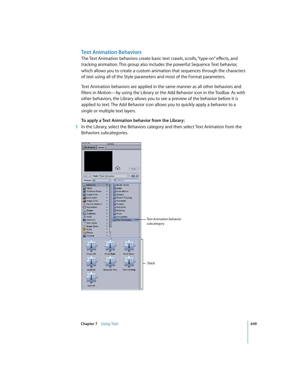 Text animation behaviors | Apple Motion 3 User Manual | Page 649 / 1288