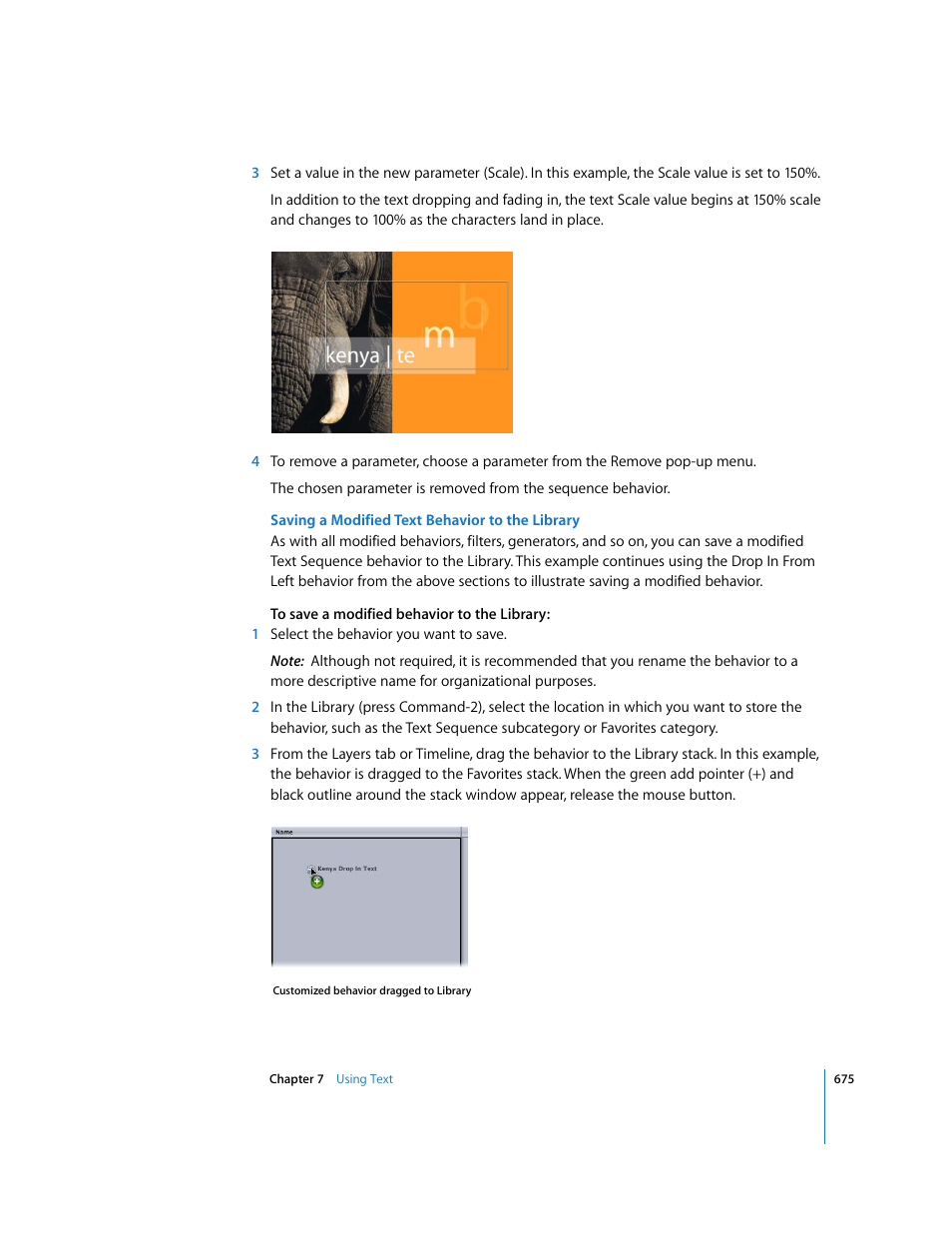 Saving a, Modified text behavior to the library, Saving a modified text behavior to the library | Apple Motion 3 User Manual | Page 675 / 1288