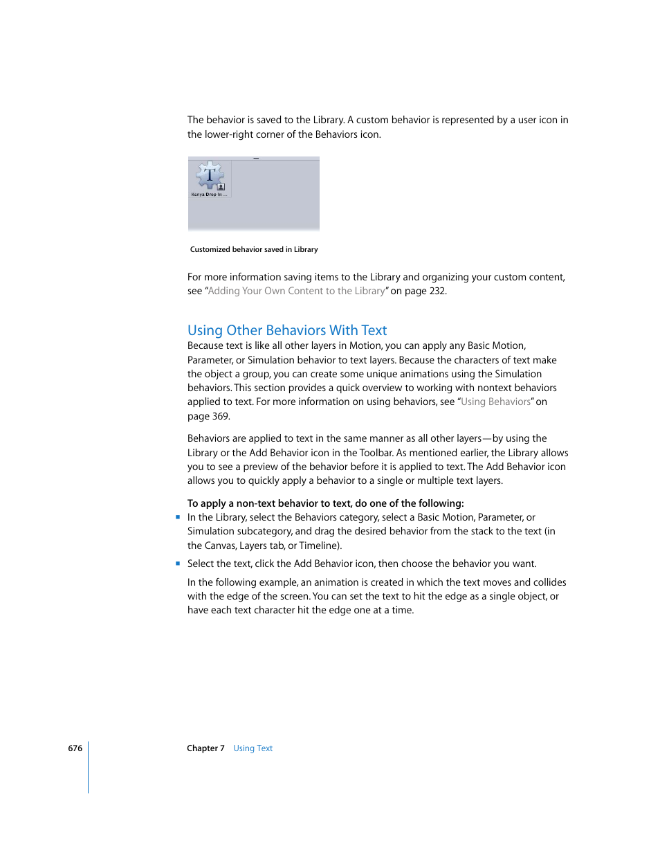 Using other behaviors with text, Using other, Behaviors with text | Apple Motion 3 User Manual | Page 676 / 1288