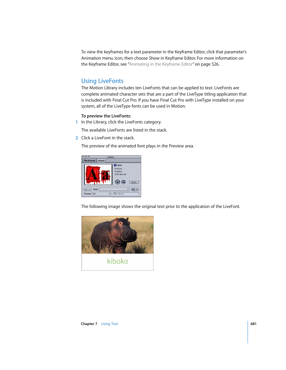 Using livefonts | Apple Motion 3 User Manual | Page 681 / 1288