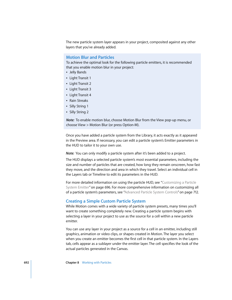 Motion blur and particles, Creating a simple custom particle system, Creating a simple custom particle | System | Apple Motion 3 User Manual | Page 692 / 1288