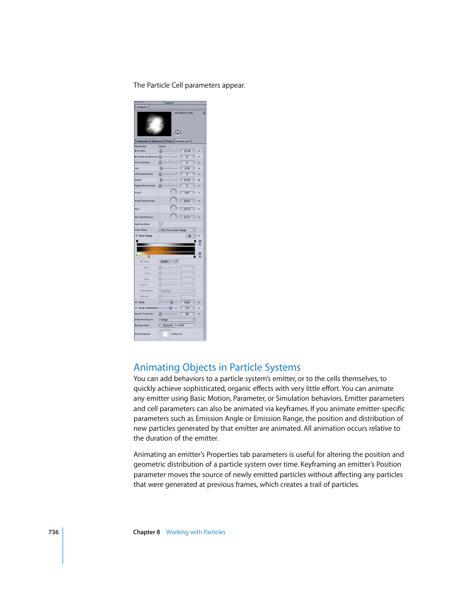 Animating objects in particle systems | Apple Motion 3 User Manual | Page 736 / 1288