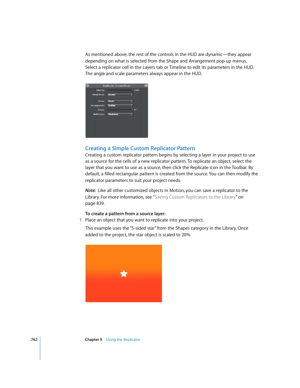 Creating a simple custom replicator pattern, Creating a simple custom, Replicator pattern | Apple Motion 3 User Manual | Page 762 / 1288