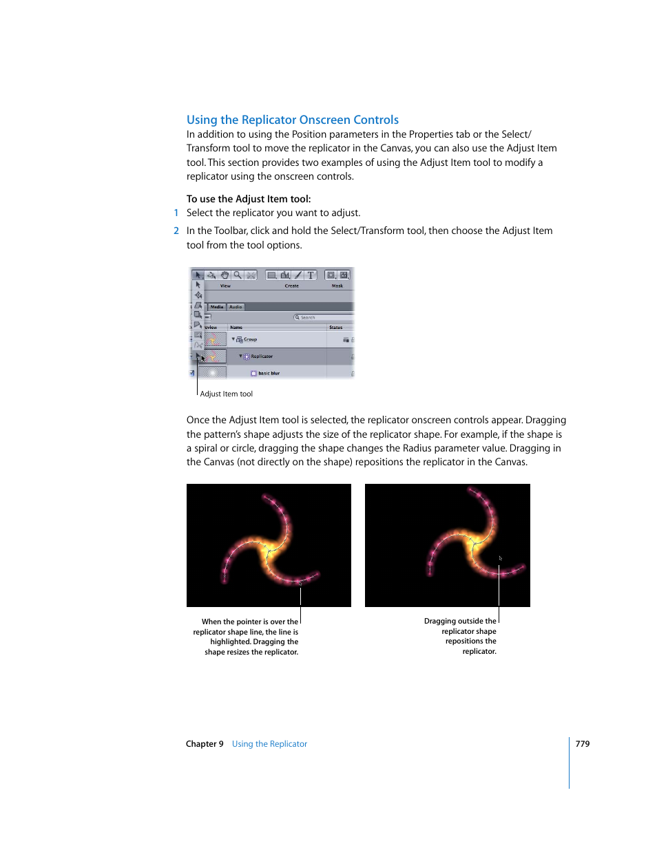 Using the replicator onscreen controls | Apple Motion 3 User Manual | Page 779 / 1288