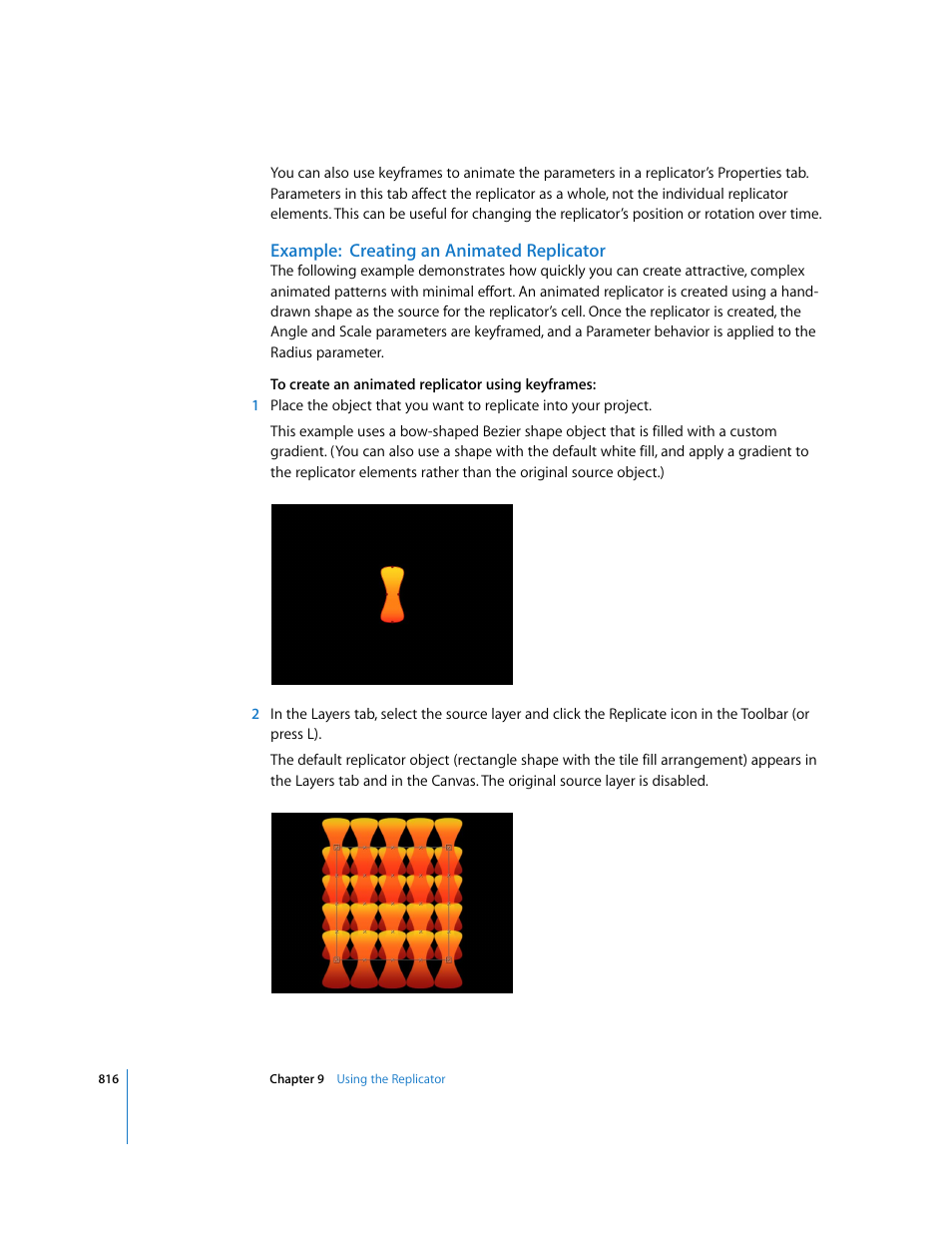 Example:creating an animated replicator | Apple Motion 3 User Manual | Page 816 / 1288