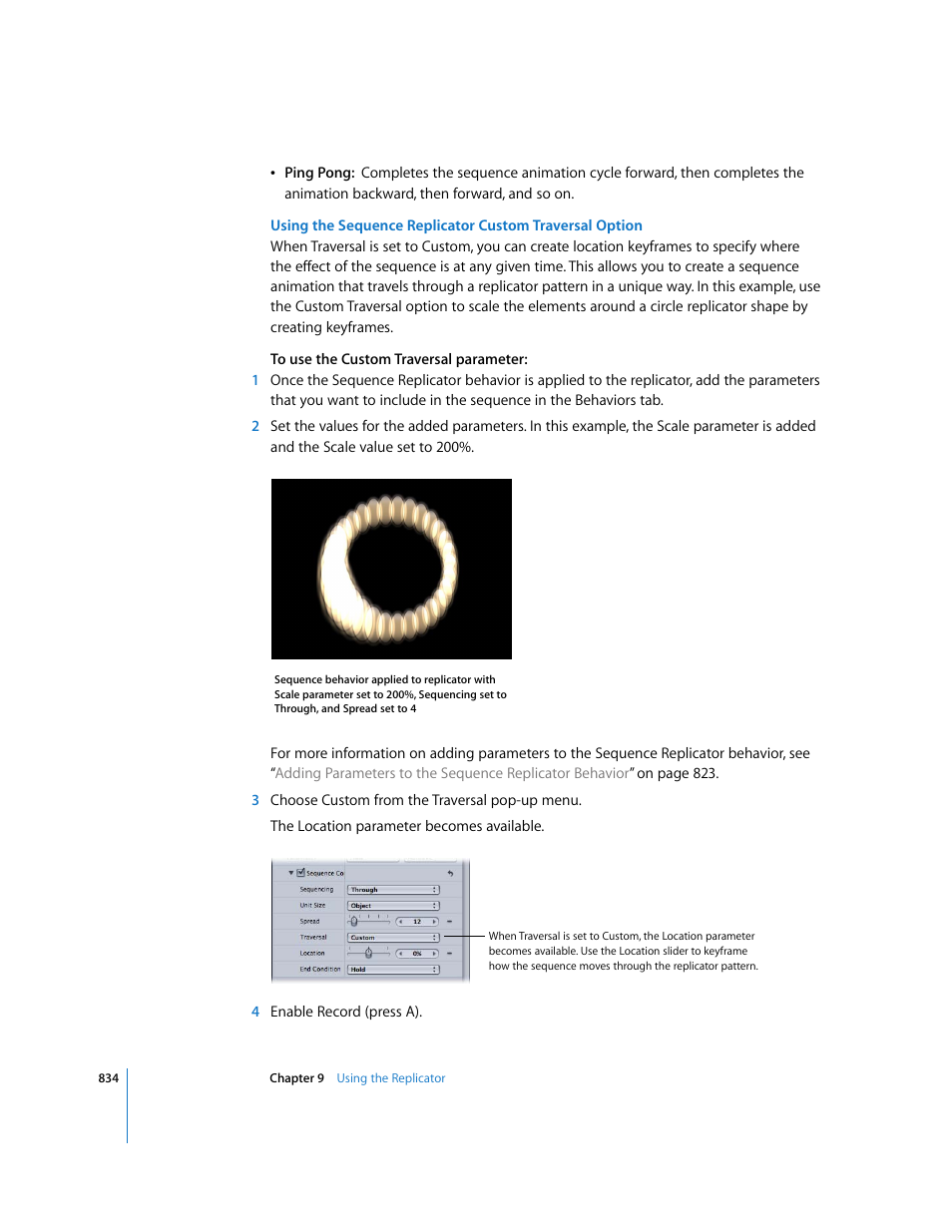 Using the sequence, Replicator custom traversal option | Apple Motion 3 User Manual | Page 834 / 1288