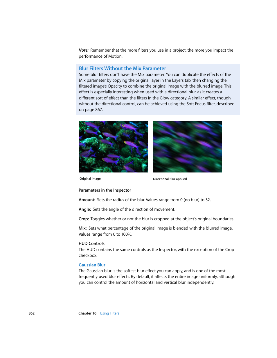 Blur filters without the mix parameter | Apple Motion 3 User Manual | Page 862 / 1288
