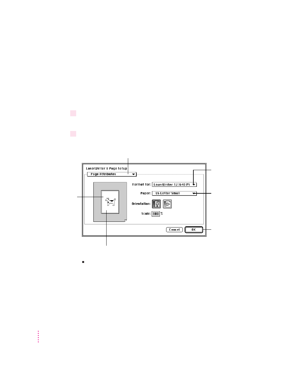 Selecting page setup options | Apple LaserWriter 12/640 PS User Manual | Page 130 / 354