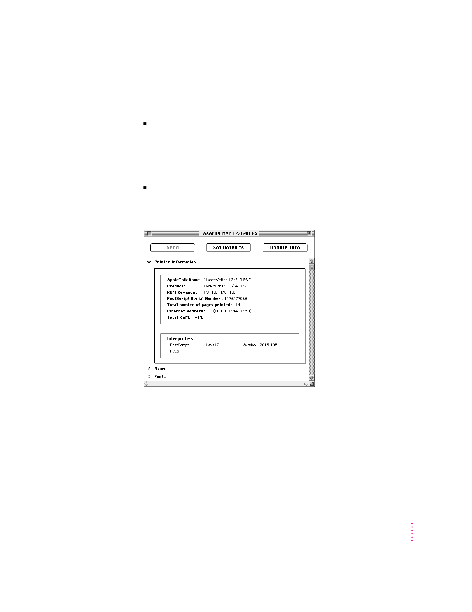 Quitting the apple printer utility, Viewing printer information | Apple LaserWriter 12/640 PS User Manual | Page 253 / 354