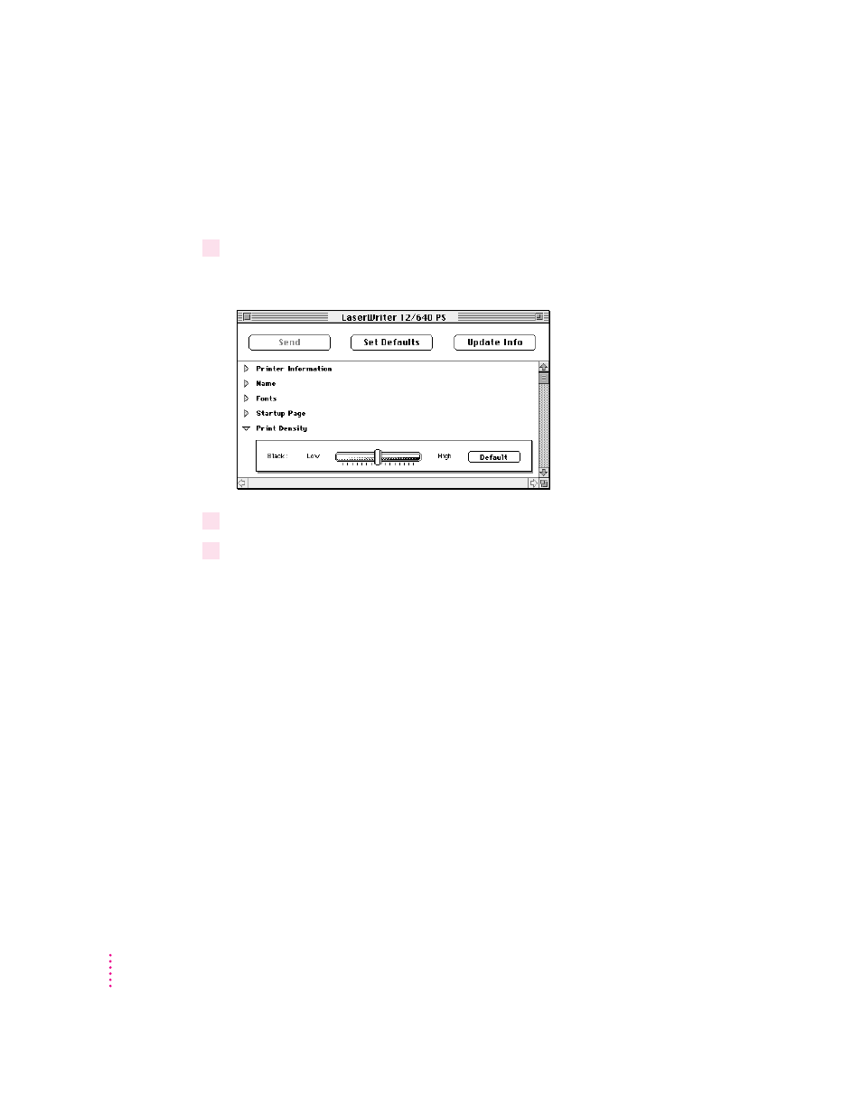 Setting the print density, Setting paper-handling options | Apple LaserWriter 12/640 PS User Manual | Page 258 / 354