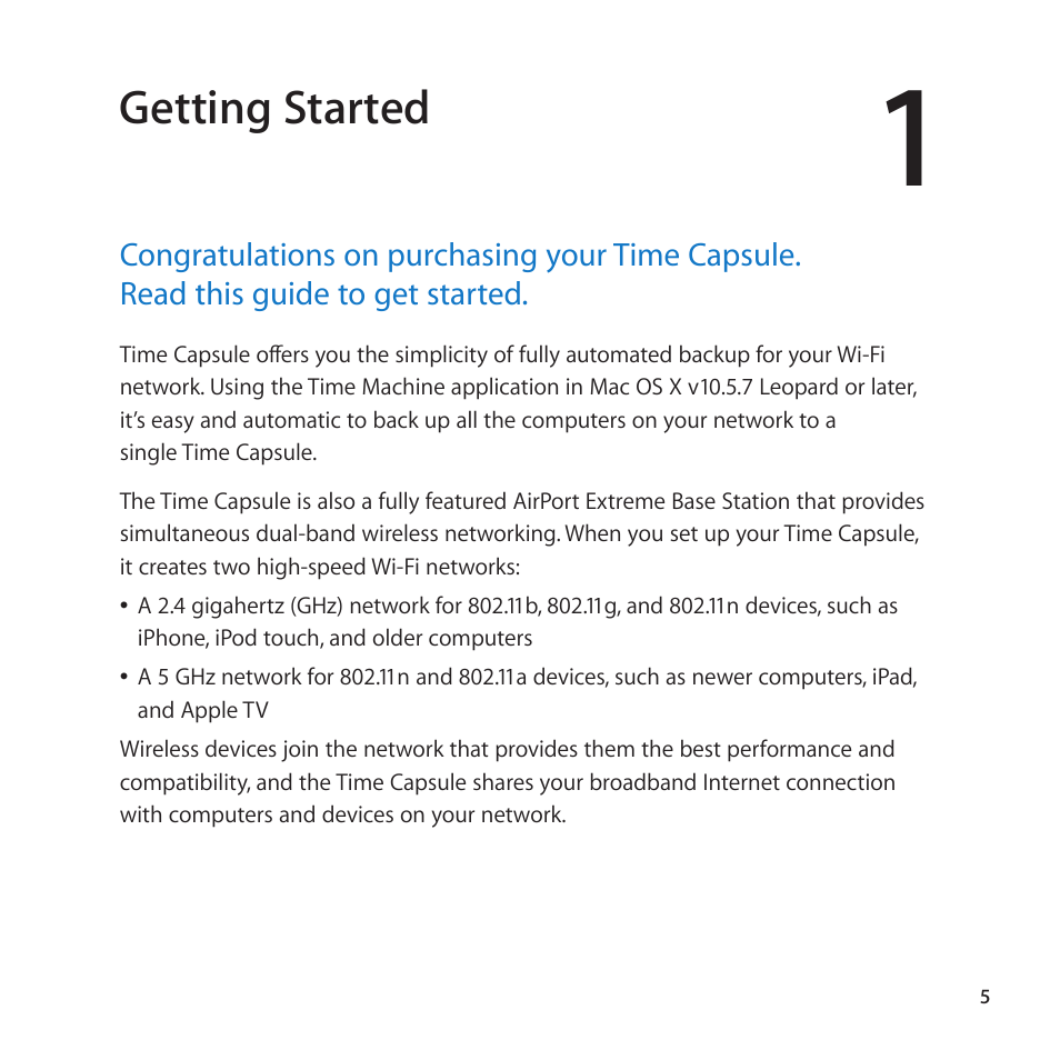 Getting started | Apple AirPort Time Capsule 802.11n (4th Generation) User Manual | Page 5 / 44