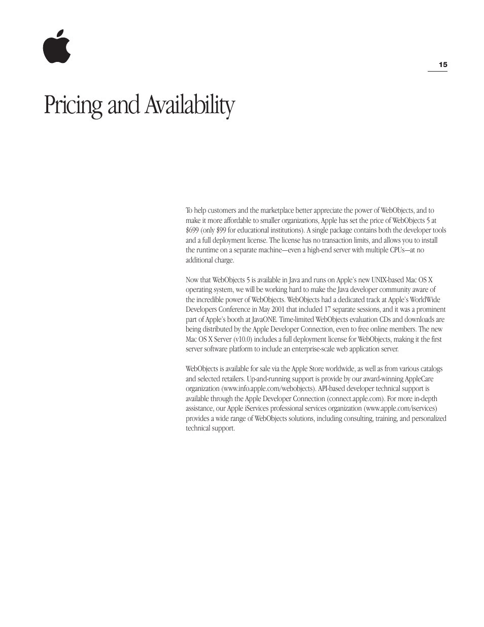 Pricing and availability | Apple WebObjects 5 User Manual | Page 15 / 16