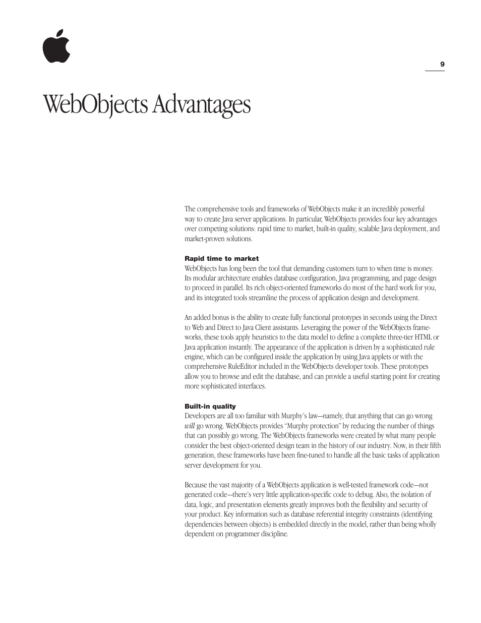 Webobjects advantages | Apple WebObjects 5 User Manual | Page 9 / 16