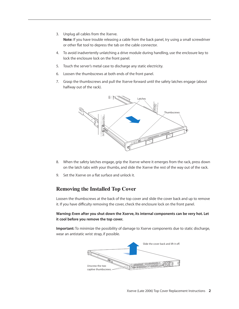 Removing the installed top cover | Apple Xserve Intel (Late 2006) DIY Procedure for Top Cover User Manual | Page 2 / 3