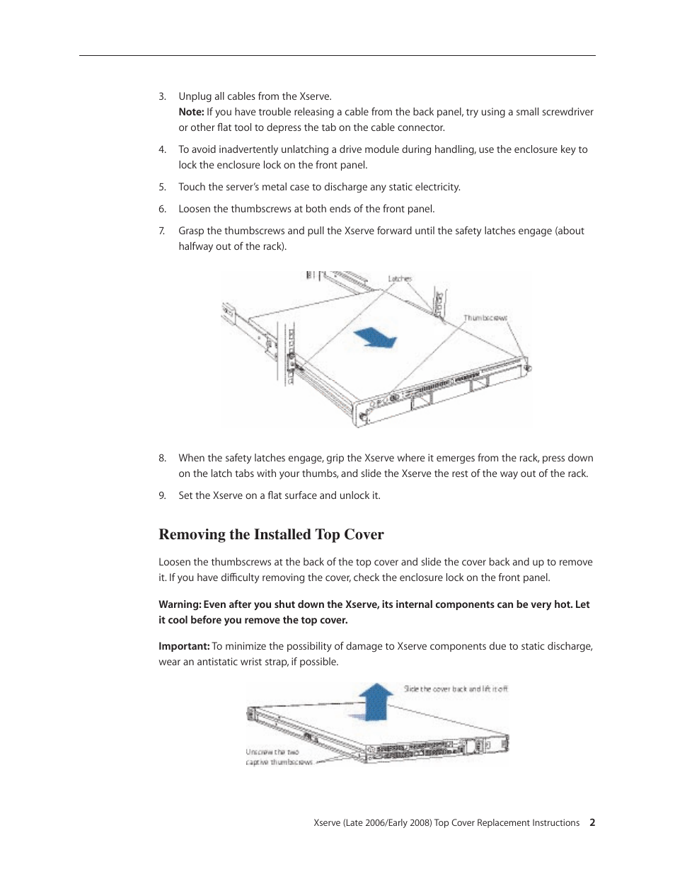 Removing the installed top cover | Apple Xserve (Early 2008) DIY Procedure for Top Cover User Manual | Page 2 / 3
