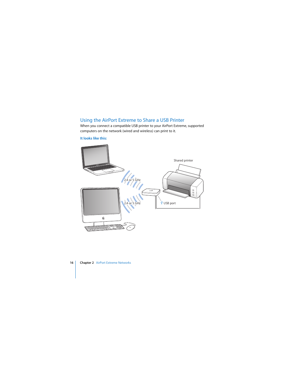 Using the airport extreme to share a usb printer | Apple AirPort Extreme 802.11n (4th Generation) User Manual | Page 16 / 44