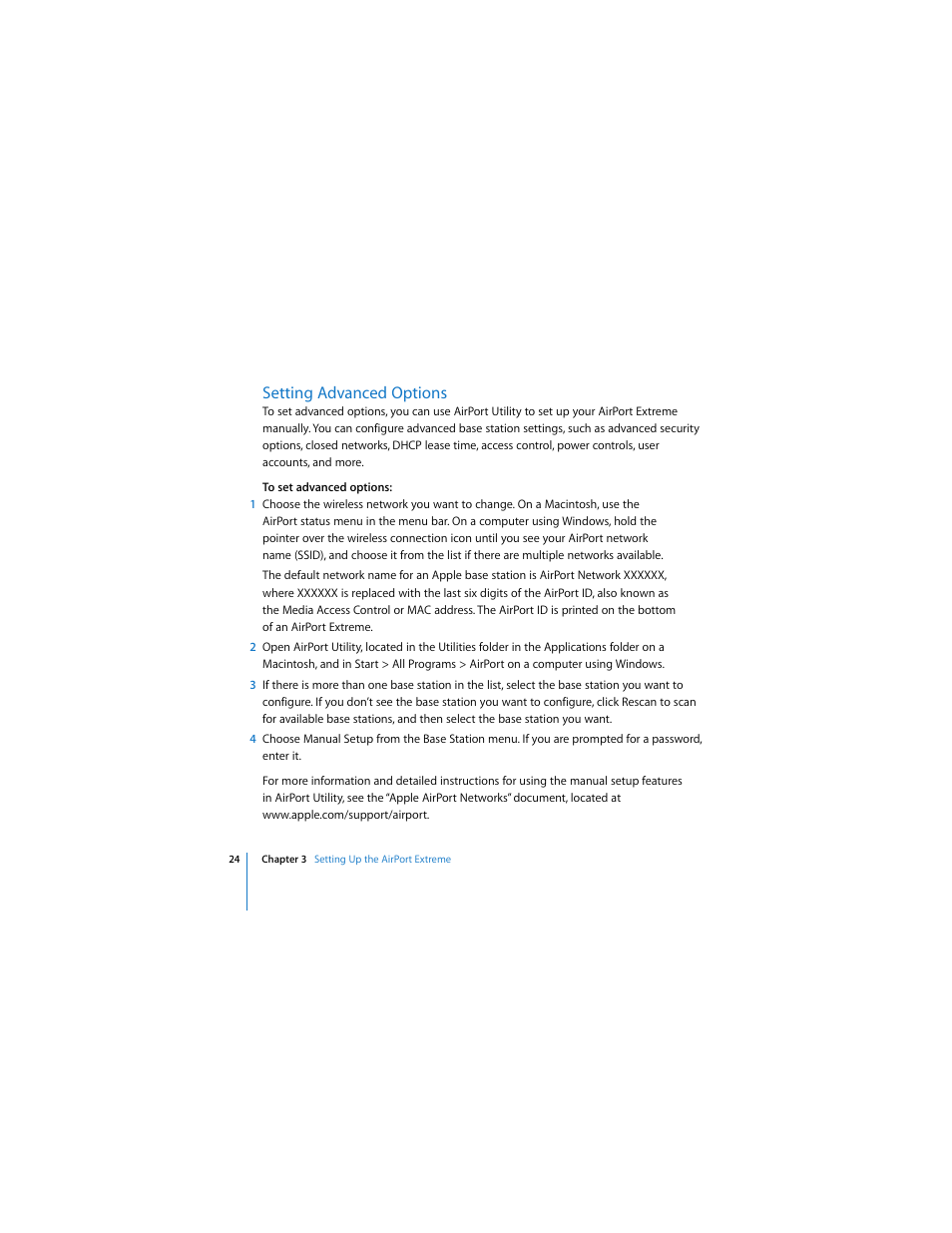 Setting advanced options | Apple AirPort Extreme 802.11n (4th Generation) User Manual | Page 24 / 44