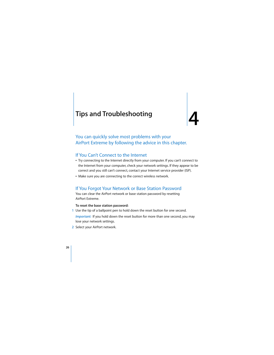 Tips and troubleshooting, If you can’t connect to the internet | Apple AirPort Extreme 802.11n (4th Generation) User Manual | Page 26 / 44