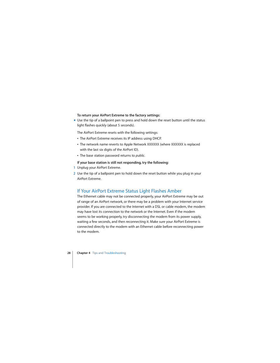 If your airportextreme status light flashes amber, If your airport extreme status light flashes amber | Apple AirPort Extreme 802.11n (4th Generation) User Manual | Page 28 / 44