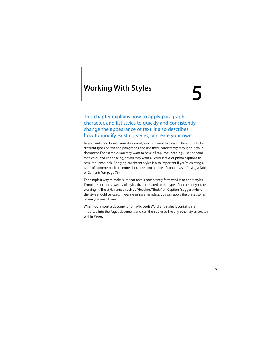 Working with styles, Ee chapter 5, “working with styles | Apple Pages 2 User Manual | Page 105 / 250